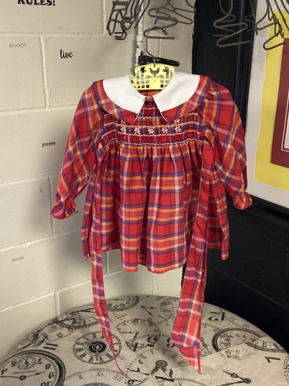 Vintage Polly Flinders Red Smocked Dress Lace Pinafore Toddler Size 2T